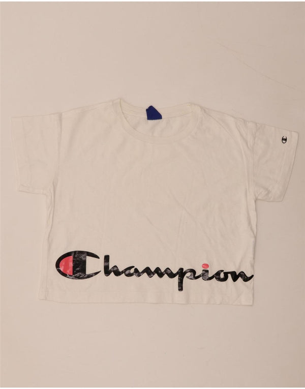Champion Camiseta Corta Gráfica para Mujer UK 40 Algodón Blanco Mediano