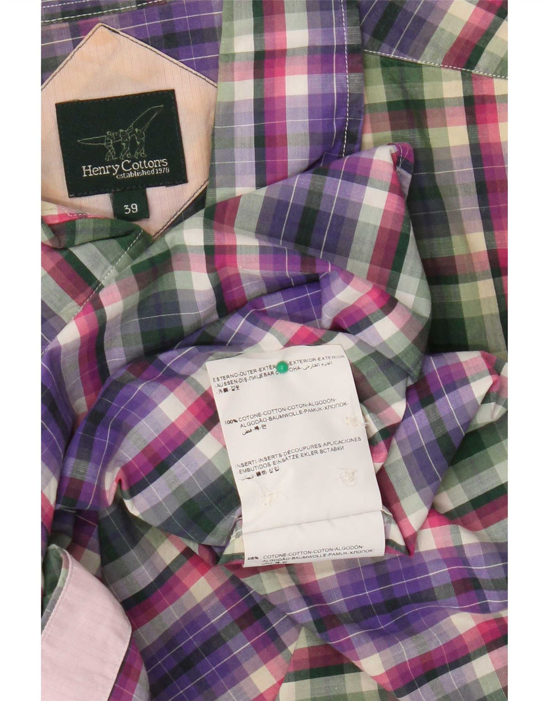 Henry Cottons Camisa para hombre Talla 39 Mediana Algodón a cuadros multicolor