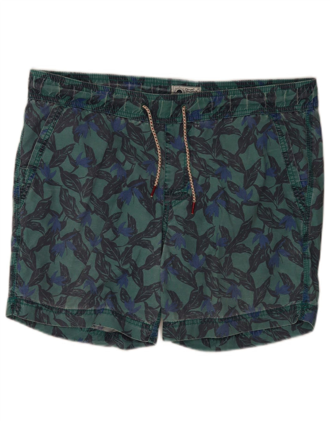 Bañador de hombre Fat Face de algodón geométrico en verde medio