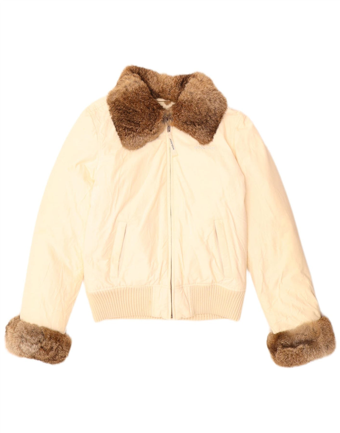 Woolrich Chaqueta acolchada para mujer UK 10 Small Beige Cotton