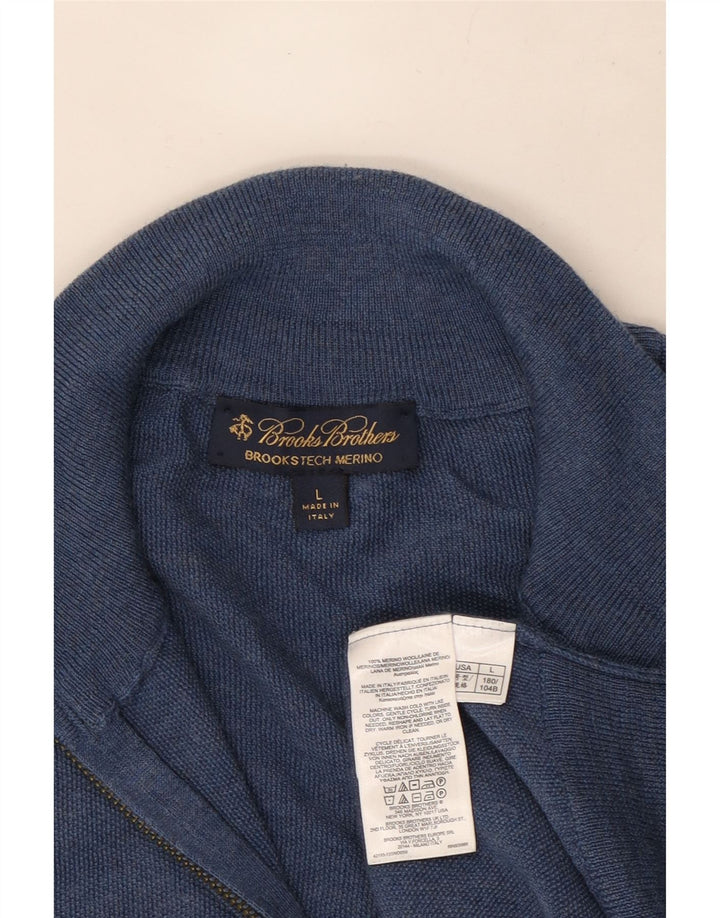 Brooks Brothers Suéter tipo jersey con cuello y cremallera para hombre, lana azul grande