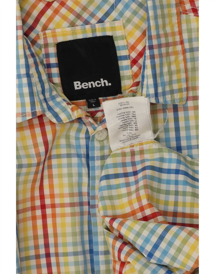 Camisa de manga corta para hombre Bench de algodón con cuadros multicolores grandes