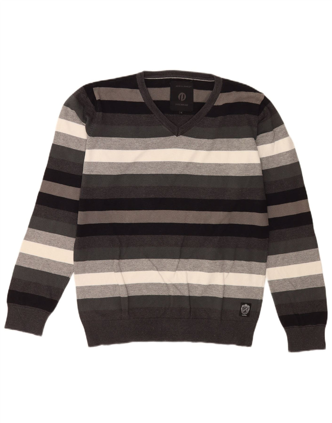 Jack & Jones Jersey con cuello en V para hombre, talla grande, gris, a rayas