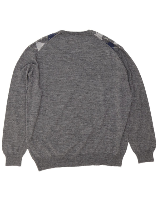 Il Granchio Jersey con Cuello en V para Hombre Large Gris Argyle/Lana Diamante