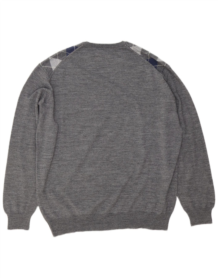 Il Granchio Jersey con Cuello en V para Hombre Large Gris Argyle/Lana Diamante