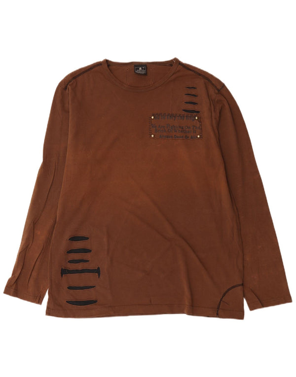 Bromfield Mens Top Manga Larga 2XL Algodón Marrón