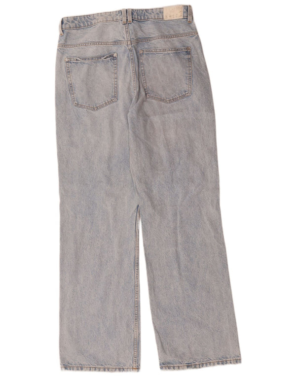 Zara Vaqueros de pierna ancha y cintura alta para mujer EU 42 Large W32 L32 Algodón azul