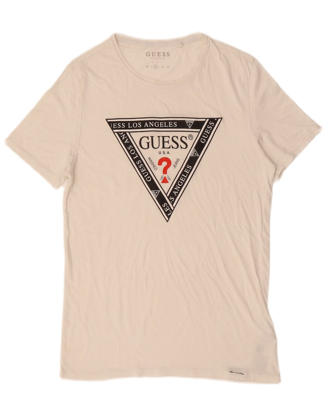 GUESS Camiseta gráfica ajustada para hombre Top mediano de algodón blanco roto