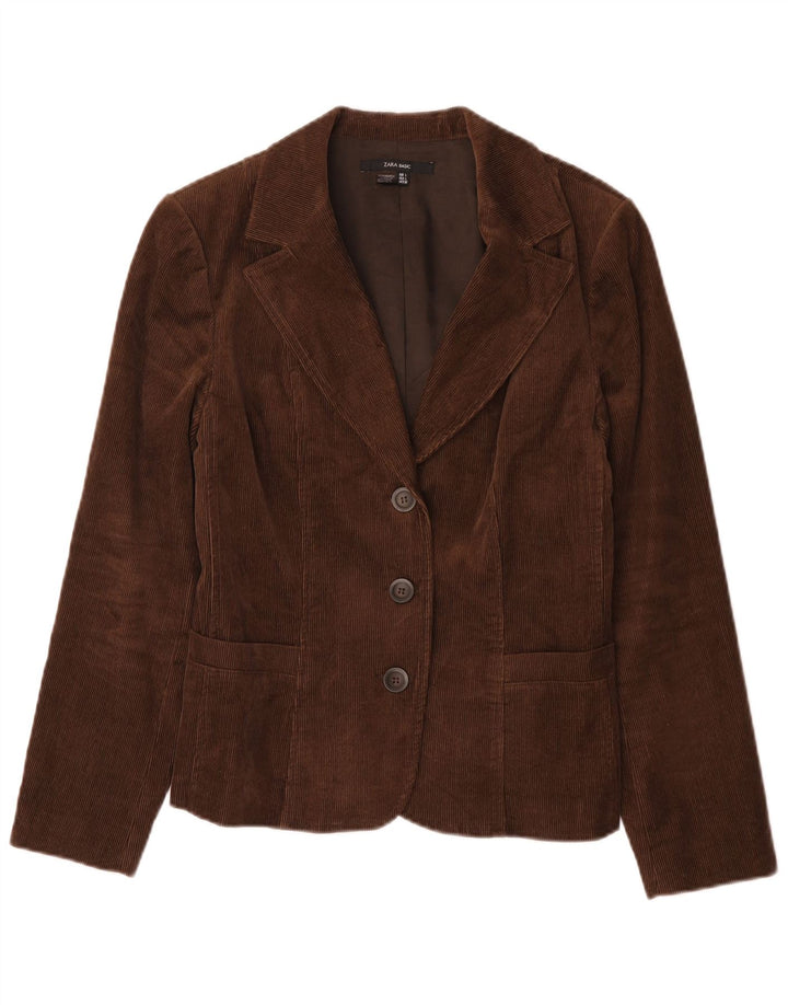 Zara Chaqueta Blazer De Pana De 3 Botones para Mujer UK 44 Grande Algodón Marrón