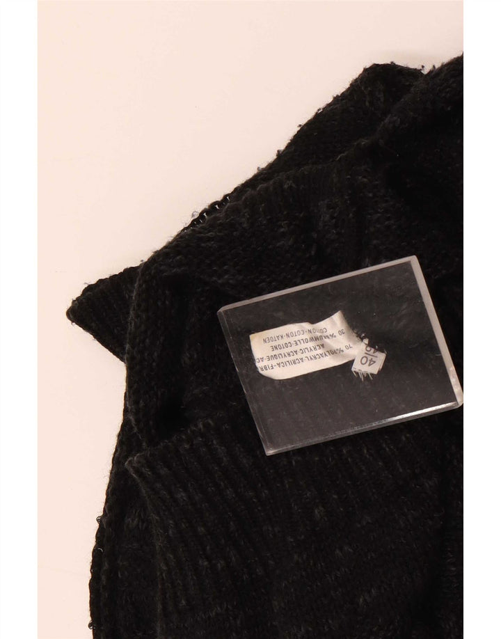Vintage mujer barco cuello jersey suéter EU 40 medio negro geométrico