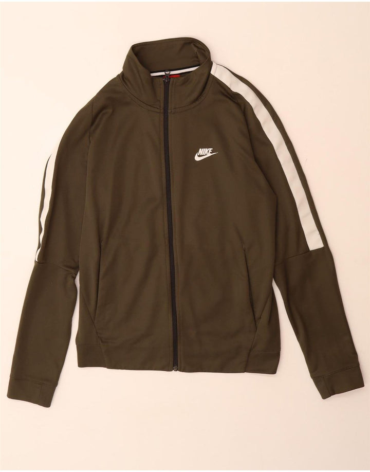NIKE Mens Tracksuit Top Jacket Medium Khaki Colourblock Cotton