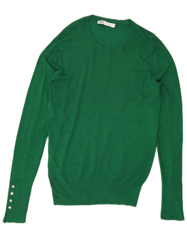 Zara - Jersey de cuello redondo para mujer, talla 40, color verde