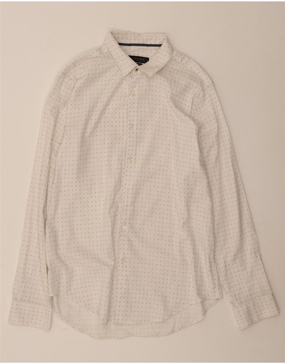 ZARA Hombre Camisa Slim Fit XL Algodón Lunares Blanco