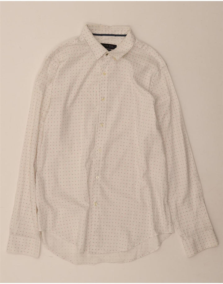 ZARA Hombre Camisa Slim Fit XL Algodón Lunares Blanco