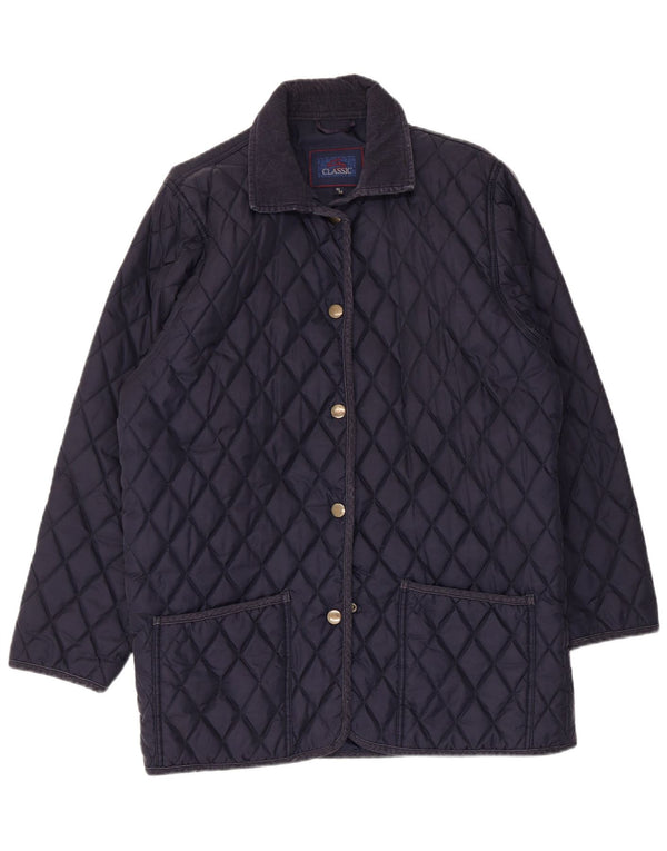 Vintage mujer suelta ajuste chaqueta acolchada EU 38/40Medium azul marino poliamida