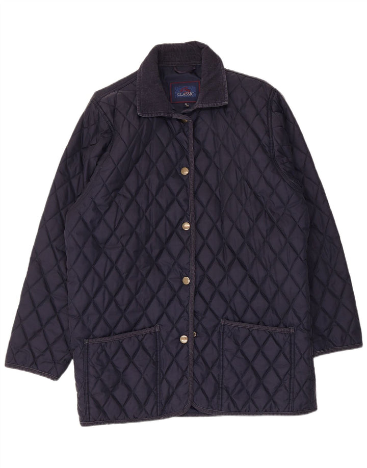 Vintage mujer suelta ajuste chaqueta acolchada EU 38/40Medium azul marino poliamida