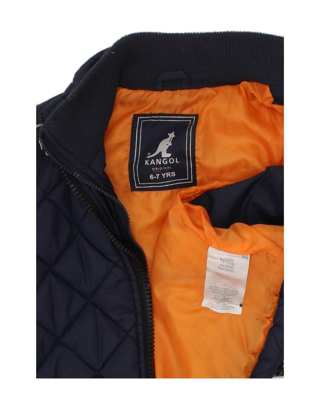 KANGOL Boys Graphic Quilted Jacket 6-7 Years Navy Blue Nylon Vintage Kangol and Second-Hand Kangol from Messina Hembry 
