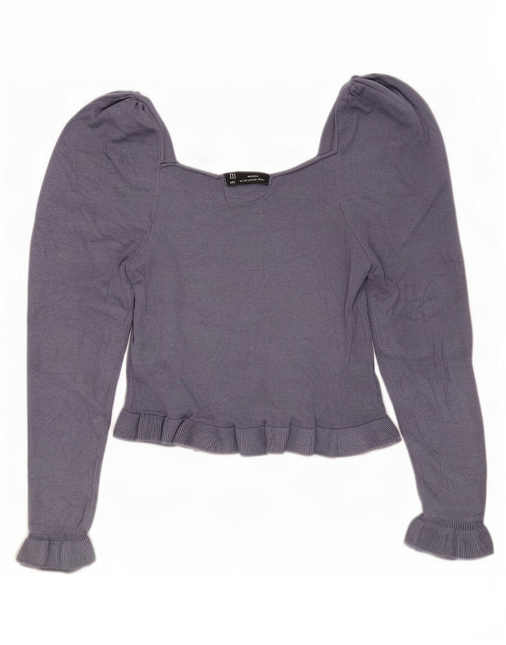 Zara Mujer Crop Top Manga Larga UK 42 Azul Medio