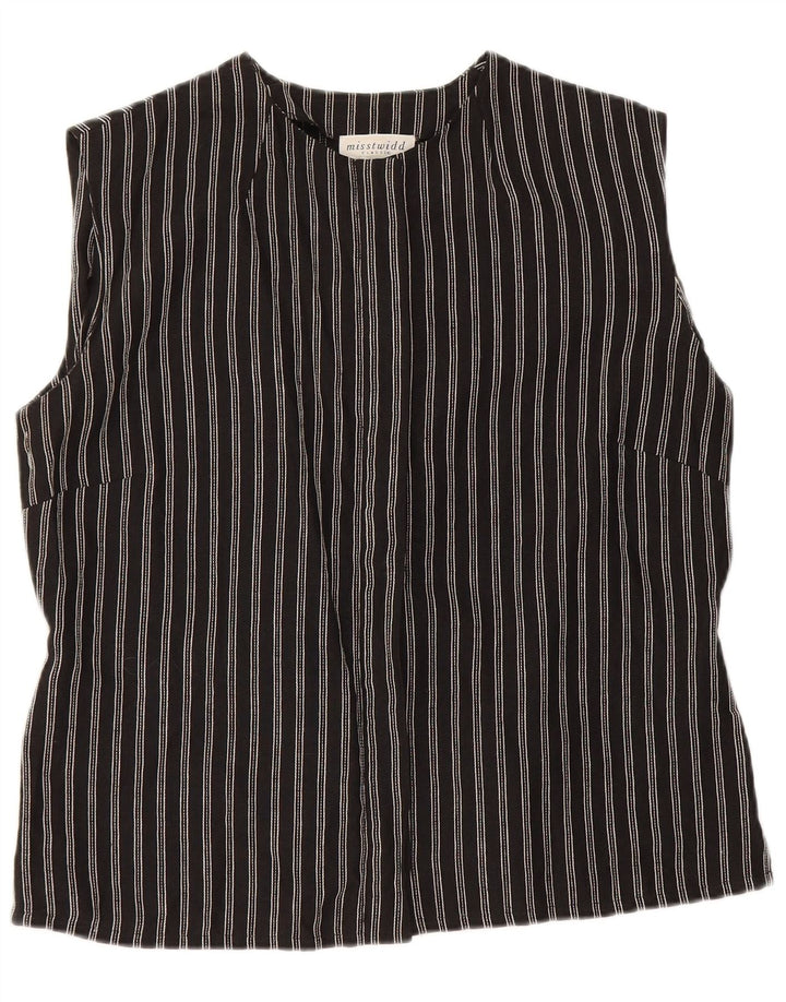 Misstwidd Blusa sin mangas para mujer IT 46 Large Lino a rayas negras