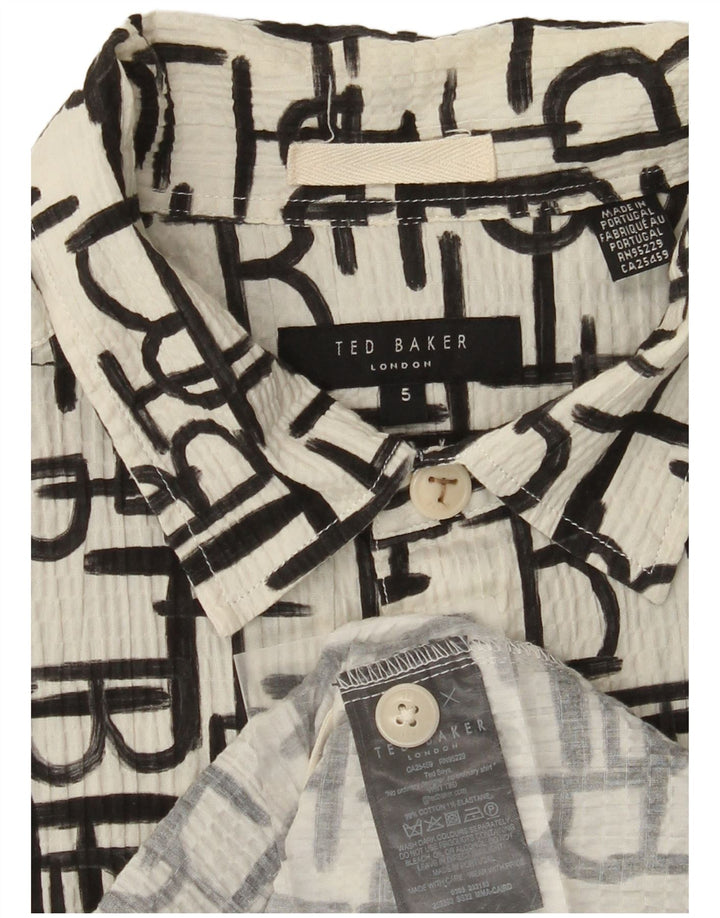 TED BAKER Camisa gráfica de manga corta para hombre Talla 5 XL Algodón blanco