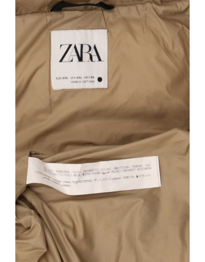 Zara Mujer Chaqueta Acolchada Con Capucha ES 39 2XL Poliéster Beige