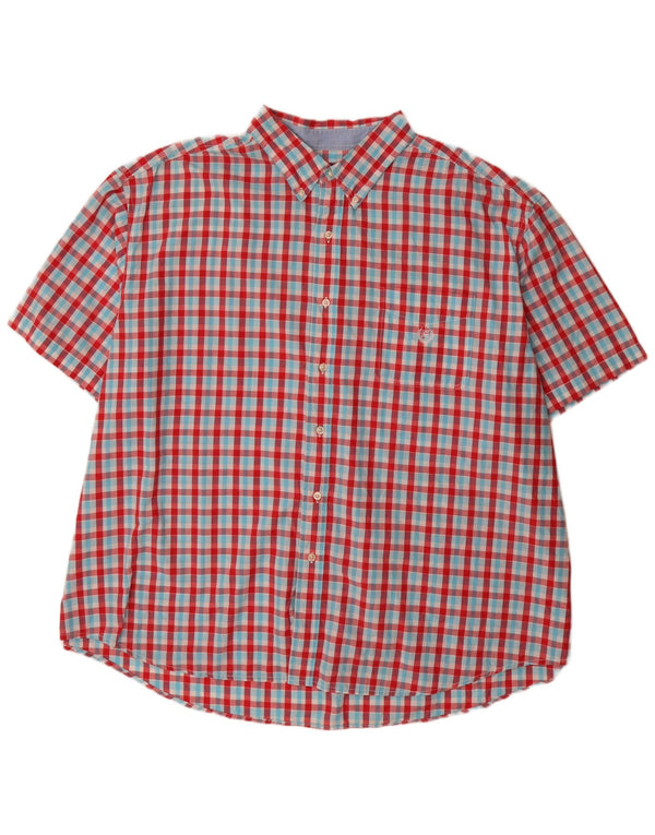 Chaps Camisa grande de manga corta para hombre, ajuste regular, talla 4XL, algodón a cuadros rojo