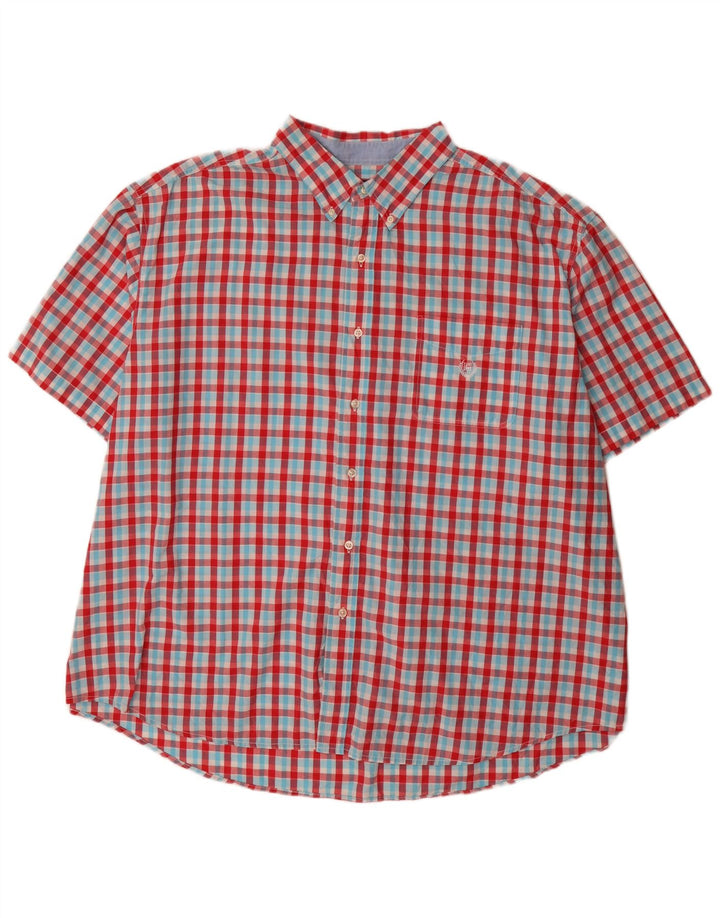 Chaps Camisa grande de manga corta para hombre, ajuste regular, talla 4XL, algodón a cuadros rojo