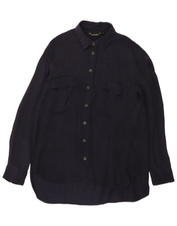 Massimo Dutti Camisa De Pana Holgada Para Mujer UK 44 Medium Azul Marino Cupro