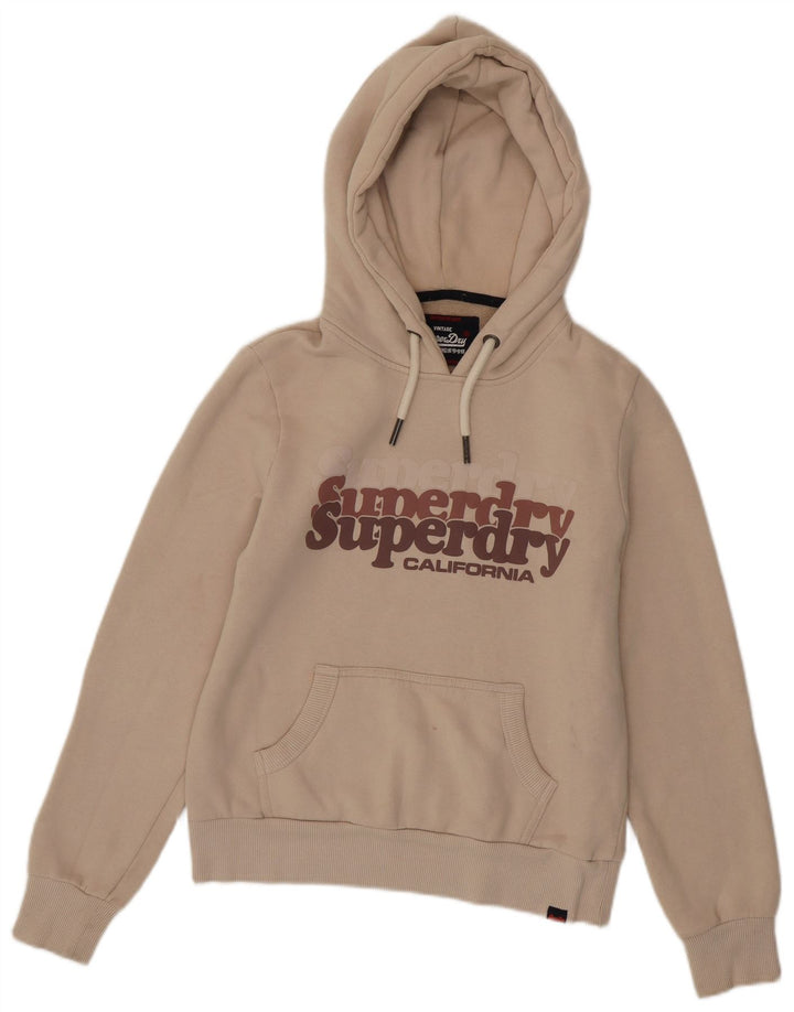 SUPERDRY Jersey con capucha gráfica para mujer UK 8 Small Beige Cotton