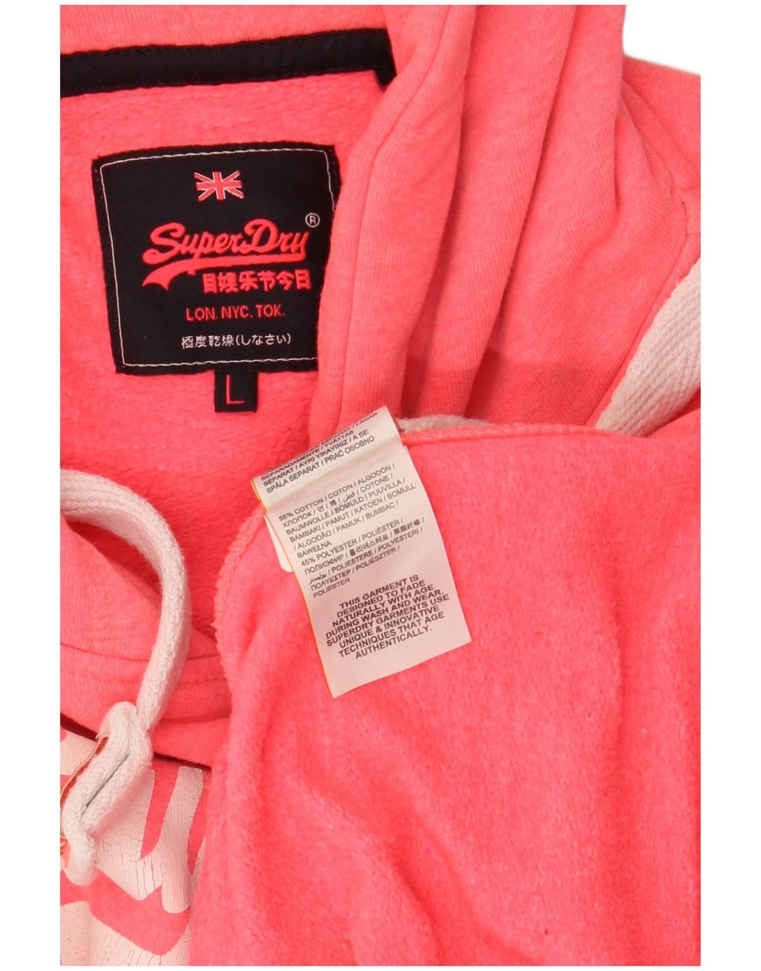SUPERDRY Jersey con capucha gráfica para mujer UK 46 Large Pink Cotton
