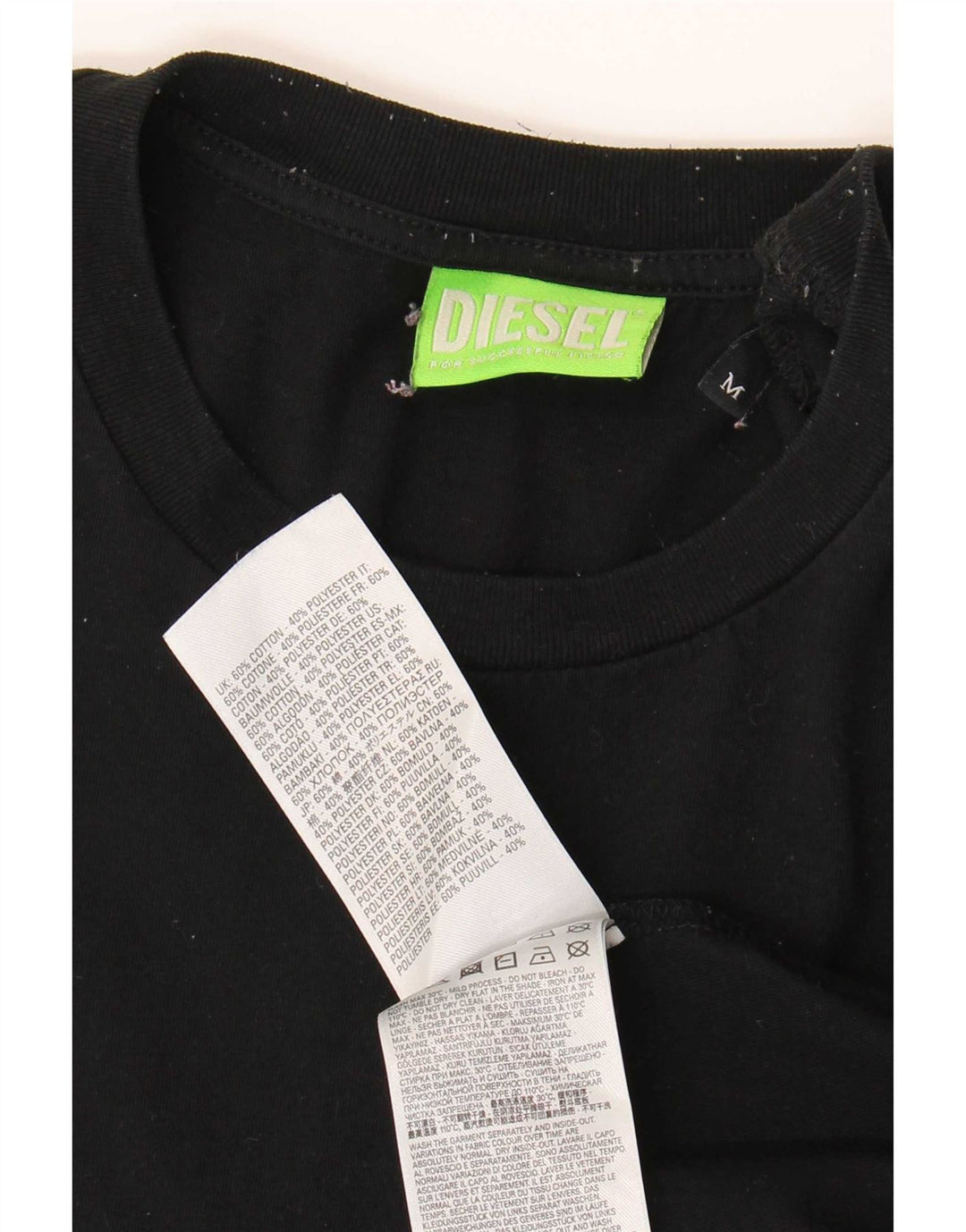 Diesel Hombre Camiseta Gráfica Top Medio Algodón Negro