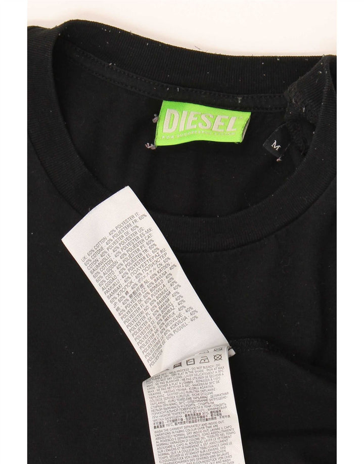 Diesel Hombre Camiseta Gráfica Top Medio Algodón Negro