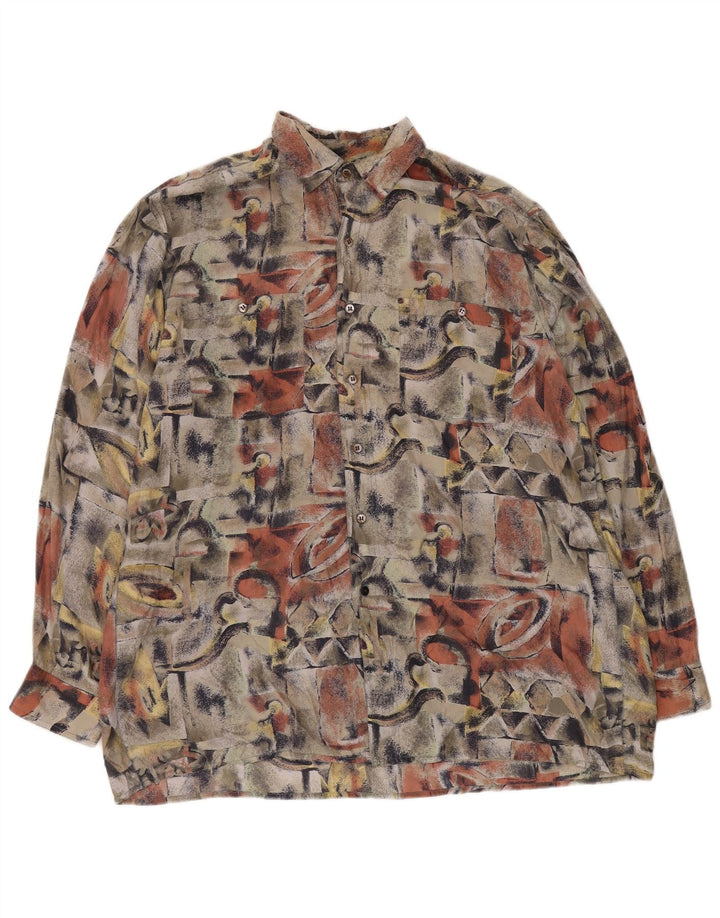 NUEVO FAST Camisa con estampado abstracto para hombre Talla 41/42 Grande Seda multicolor