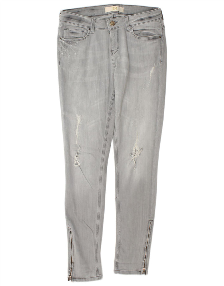 ZARA Vaqueros pitillo desgastados para mujer EU 38 Small W28 L30 Algodón gris