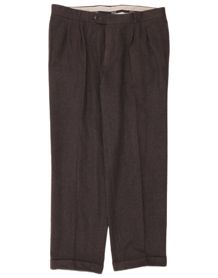Hugo Boss Pantalón de traje con pinzas para hombre W36 L30 Gris Lana nueva