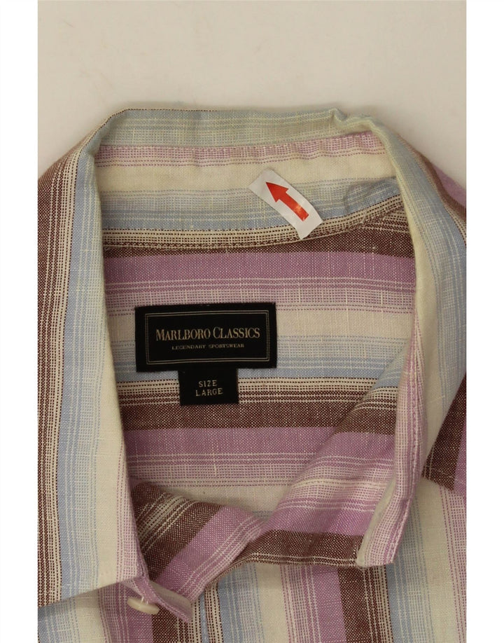 Marlboro Classics Camisa De Manga Corta Para Hombre Grande De Lino A Rayas Multicolor