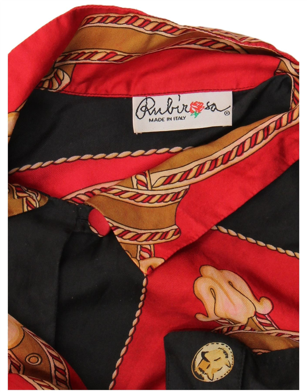 Vintage mujer patrón abstracto camisa blusa Reino Unido 18 XL rojo colorblock retro