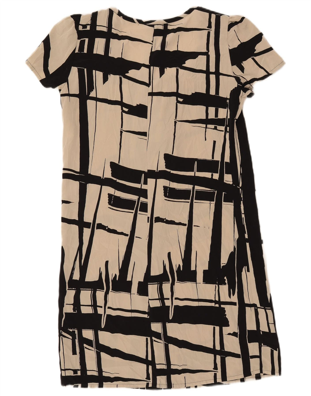 Benetton Vestido recto con estampado abstracto para mujer UK 6 XS Poliéster blanco roto
