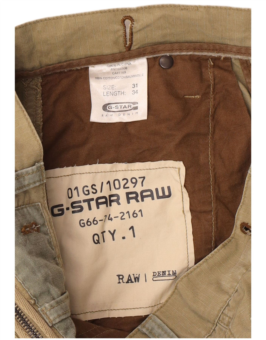 G-STAR Pantalón cargo recto para hombre W31 L34 Algodón caqui
