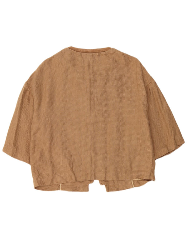 Massimo Dutti Chaqueta Americana Abierta Manga 3/4 para Mujer UK 46 Large Lino Marrón