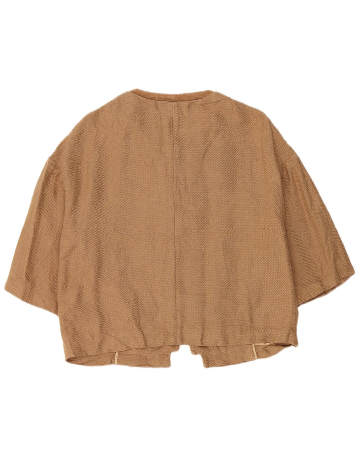 Massimo Dutti Chaqueta Americana Abierta Manga 3/4 para Mujer UK 46 Large Lino Marrón