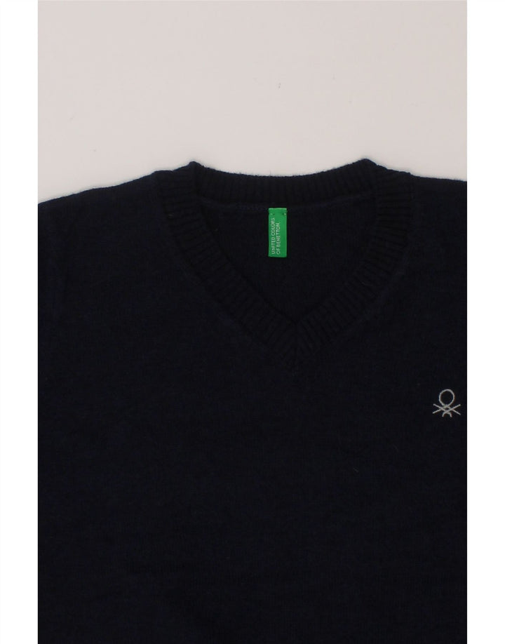 BENETTON Boys V-Neck Jumper Sweater 6-7 Years Small Navy Blue Wool Vintage Benetton and Second-Hand Benetton from Messina Hembry 
