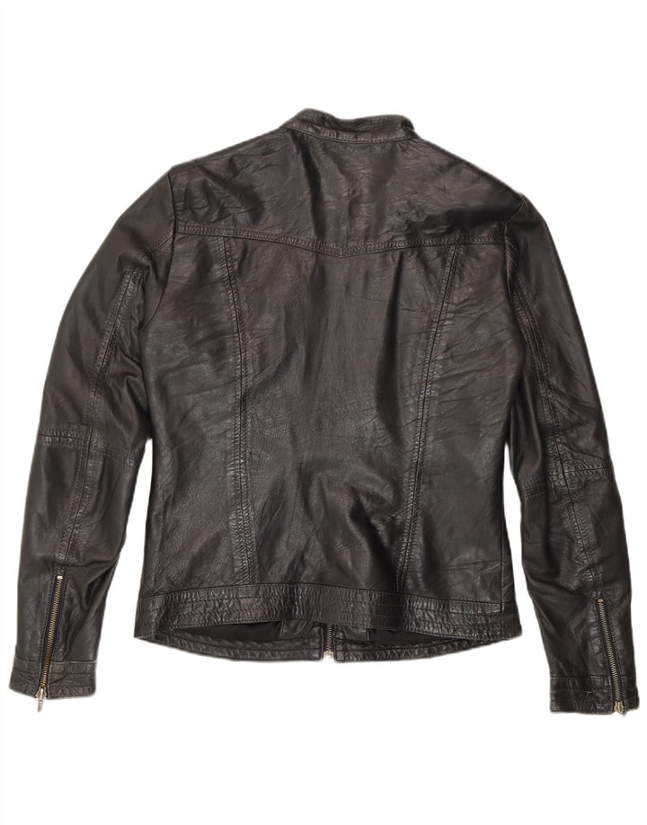 Vintage mujer cuero Racer chaqueta EU 36 pequeño cuero negro