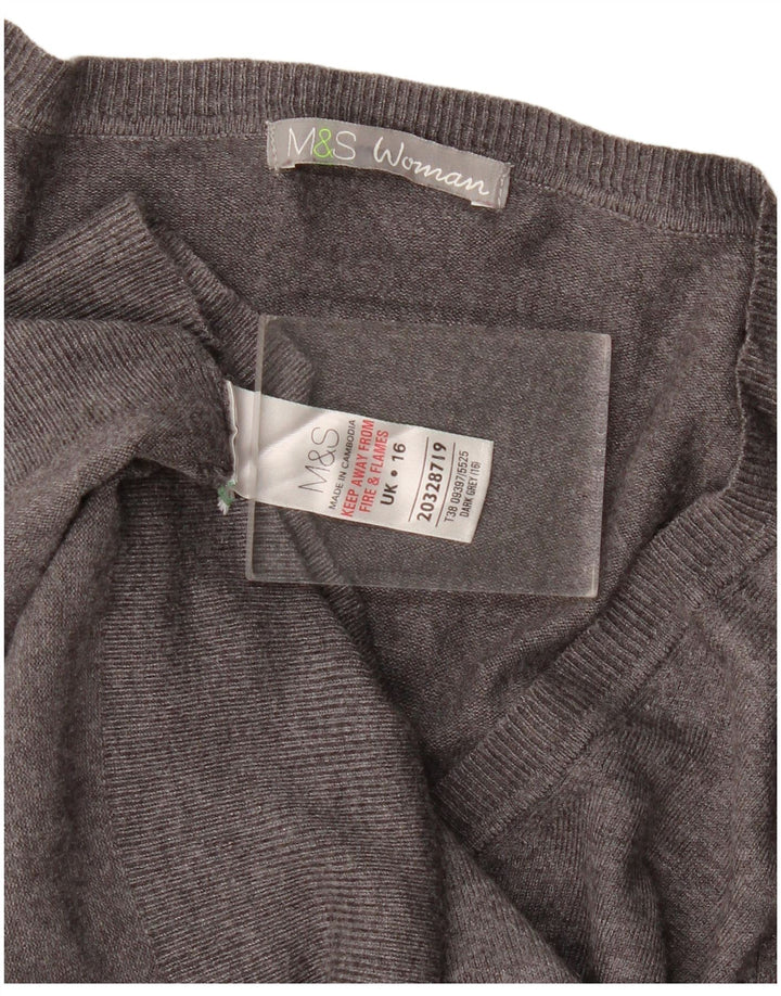 Marks & Spencer Suéter con cuello en V para mujer UK 46 Viscosa gris grande
