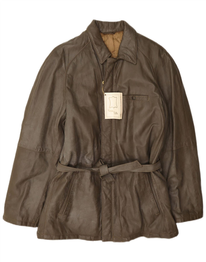 Chaqueta de cuero vintage para hombre IT 48 Caqui medio