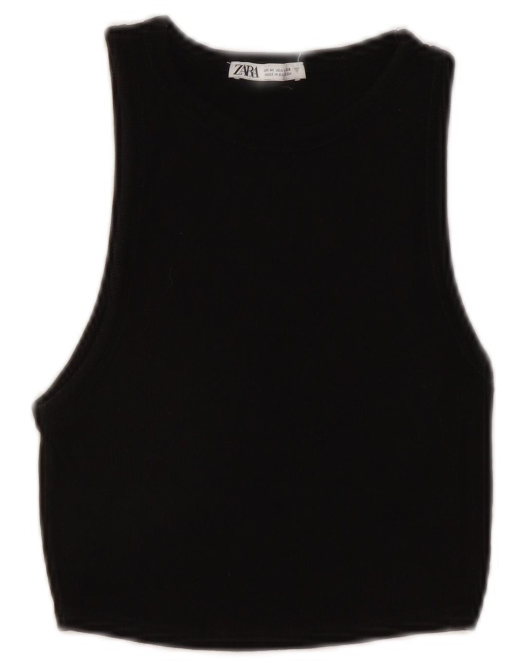 ZARA Mujer Crop Vest Top UK 12 Mediano Negro Algodón