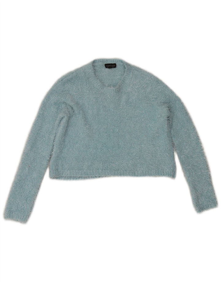 Topshop Suéter corto con cuello redondo para mujer UK 8 Small Poliéster azul