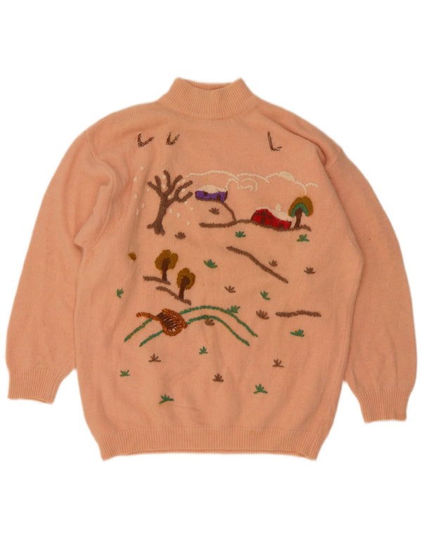 Vintage mujer gráfico tortuga cuello jersey suéter Reino Unido 16 grande rosa floral