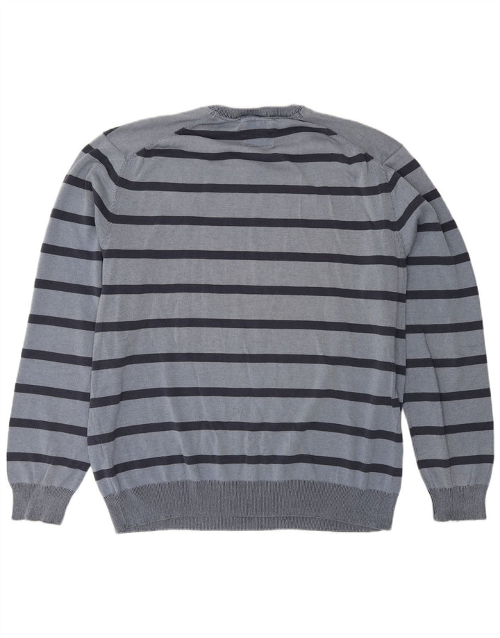 Canda - Jersey de cuello redondo para hombre, talla 2XL, color azul a rayas