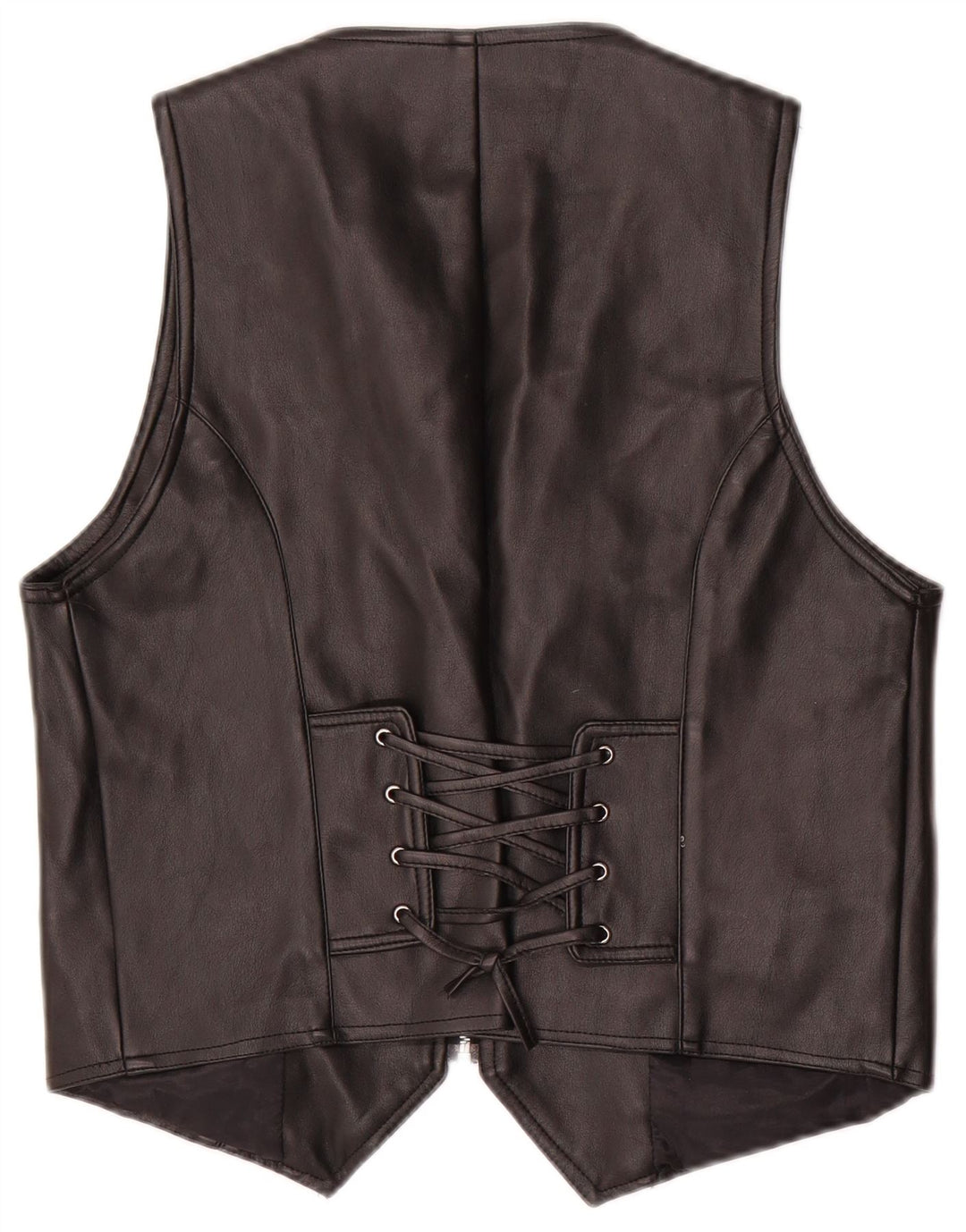 Chaleco de cuero vintage para mujer Reino Unido 20 2XL negro